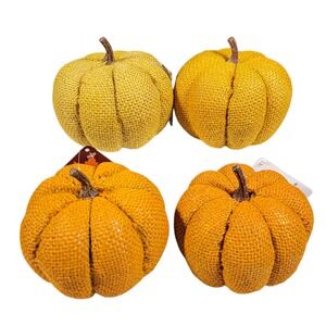 Burlap Fabric Decorative Pumpkins Set‎ of 4 Orange Fall Autumn Harvest Decor